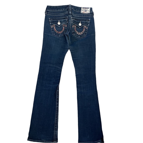 True Religion Sz:26 Becky Pink Crystals Straight Leg Blue Jeans - Picture 5 of 6